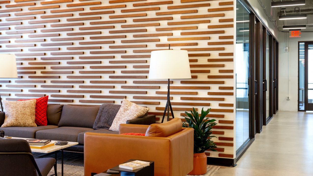 Wood detailing adds warmth and visual interest to the space.