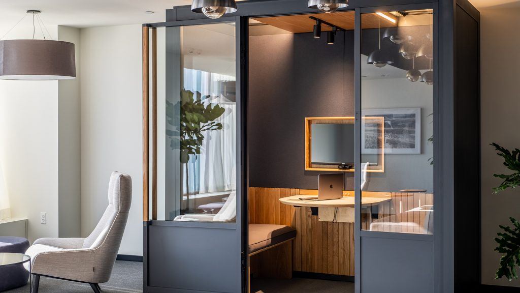 The office of tomorrow may have modular meeting rooms, which can be used to create a workplace that’s specific and multifunctional.