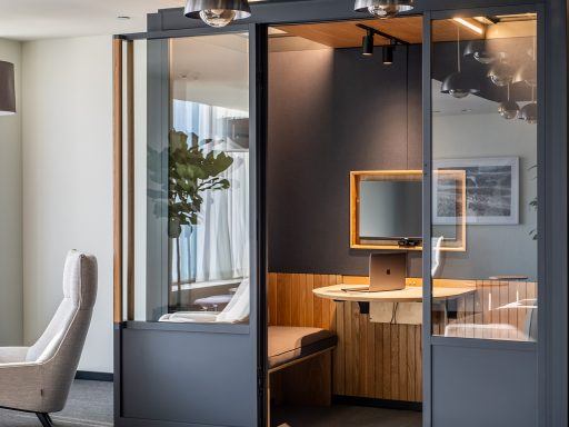 The office of tomorrow may have modular meeting rooms, which can be used to create a workplace that’s specific and multifunctional.