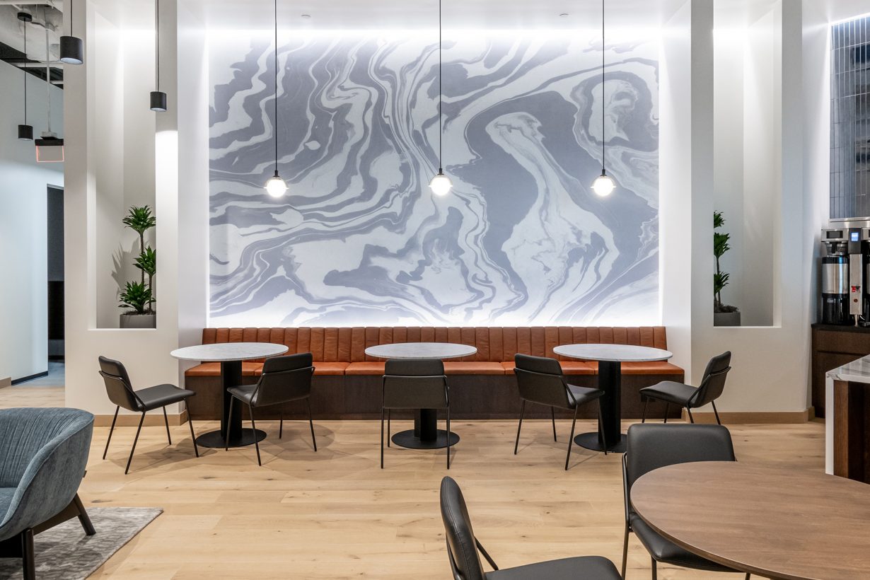 Industrious Sparkman Wharf’s member cafe and kitchen.